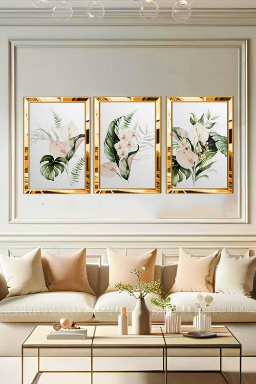 Pleksi Çerçeveli Yeşil Çiçek Tablo 3Lü