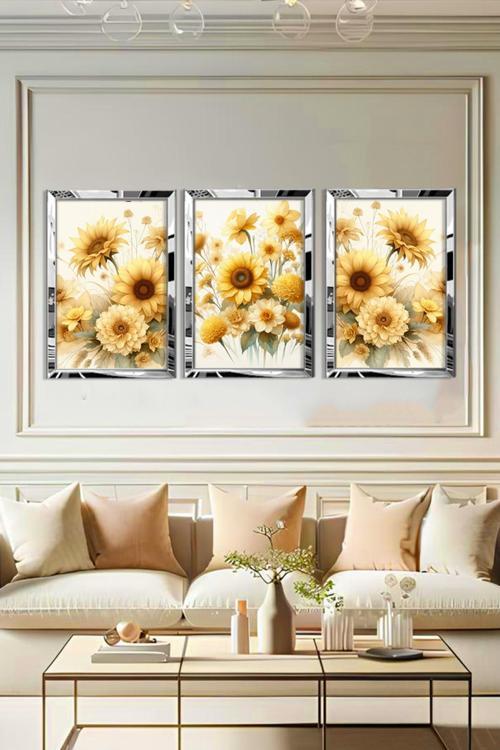 Pleksi Çerçeveli Sarı Çiçek Tablo 3Lü