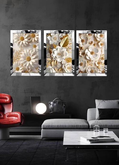 Pleksi Çerçeveli Papatya Tablo 3Lü