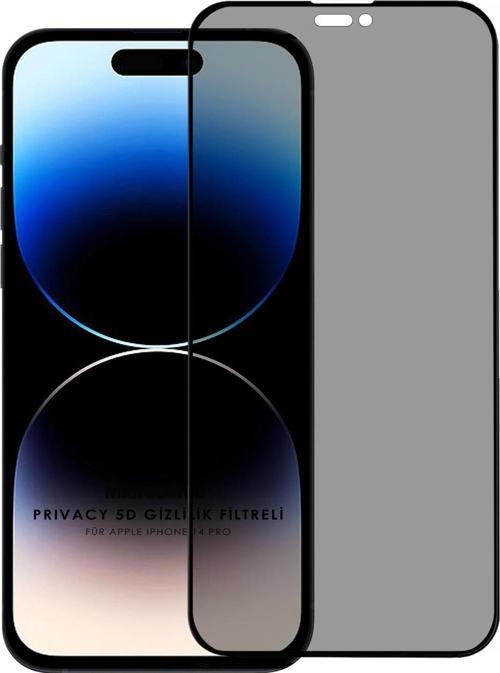 Apple iPhone 14 Pro Privacy 5D Gizlilik Filtreli Cam Ekran Koruyucu Siyah