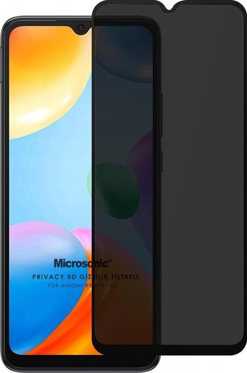 Xiaomi Redmi 10C Privacy 5D Gizlilik Filtreli Cam Ekran Koruyucu Siyah