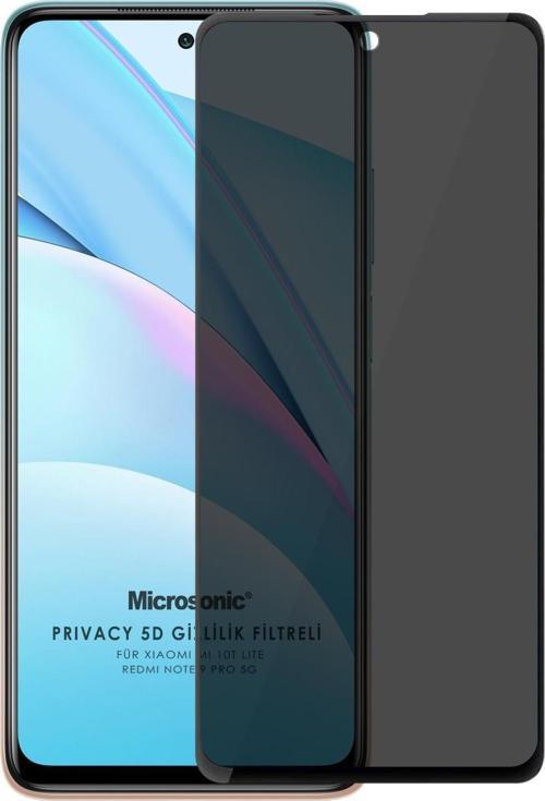 Xiaomi Redmi Note 9 Pro 5G Privacy 5D Gizlilik Filtreli Cam Ekran Koruyucu Siyah