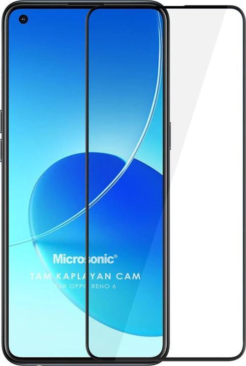 Oppo Reno 6 4G Tam Kaplayan Temperli Cam Ekran Koruyucu Siyah