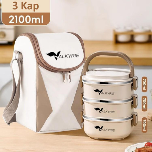 3 Katlı Yemek Kabı 2100 ml – Termal Çantalı Lunch Box, 304 Paslanmaz Çelik, BPA İçermez