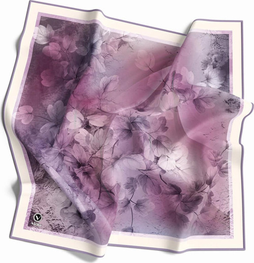 Kristal Batik Çiçek Desenli Lila Renkli 90x90 Eşarp (İpek İçermez) Kenar Dikiş Şekli El Dikişli
