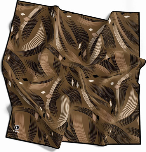 Rayon Geometrik Çizgili Desenli Bej Renkli 90x90 Eşarp (İpek İçermez) Kenar Dikiş Şekli El Dikişli