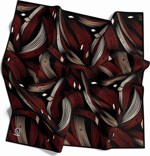 Rayon Geometrik Çizgili Desenli Bordo Renkli 90x90 Eşarp (İpek İçermez) Kenar Dikiş Şekli El Dikişli
