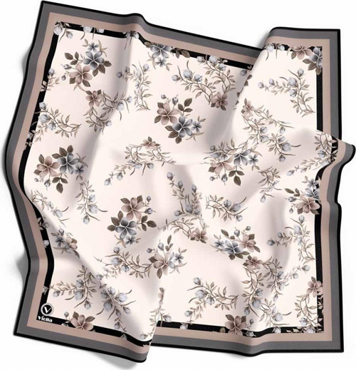 Rayon Çiçek Desenli Gri Renkli 90x90 Eşarp (İpek İçermez) Dikim Şekli : El Dikişi