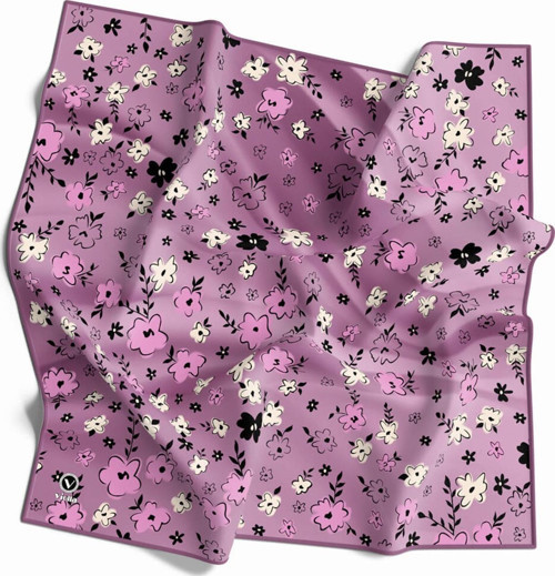 Rayon Papatya Desenli Lila Renkli 90x90 Eşarp (İpek İçermez) Kenar Dikiş Şekli El Dikişli