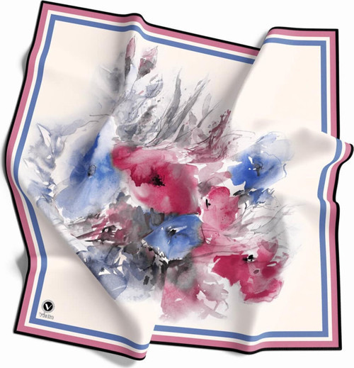 Rayon Zincir Desenli Pembe Renkli 90x90 Eşarp (İpek İçermez) Kenar Dikiş Şekli El Dikişli