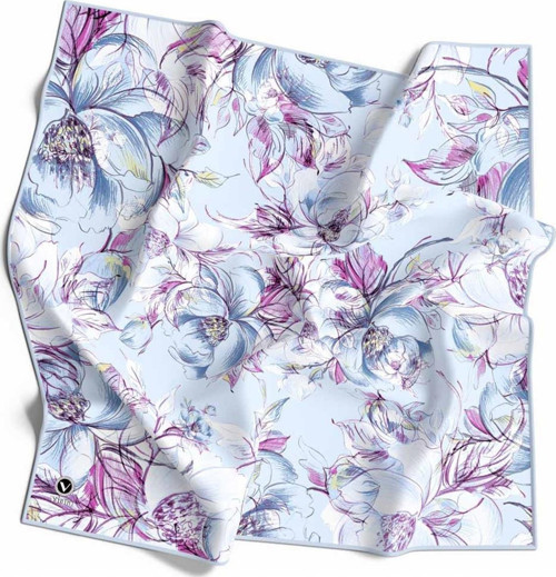 Rayon Güllerin İçinden Desenli Bebe Mavisi Renkli 90x90 Eşarp (İpek İçermez) Kenar Dikiş Şekli El Dikişli