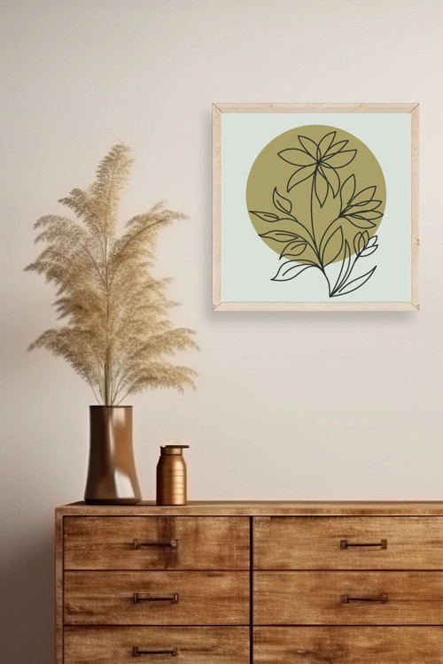 Büro Ev Ofis Dekoru için 50x50CM Tekli Ahşap Çerçeveli Çiçek Tema Tablo No546