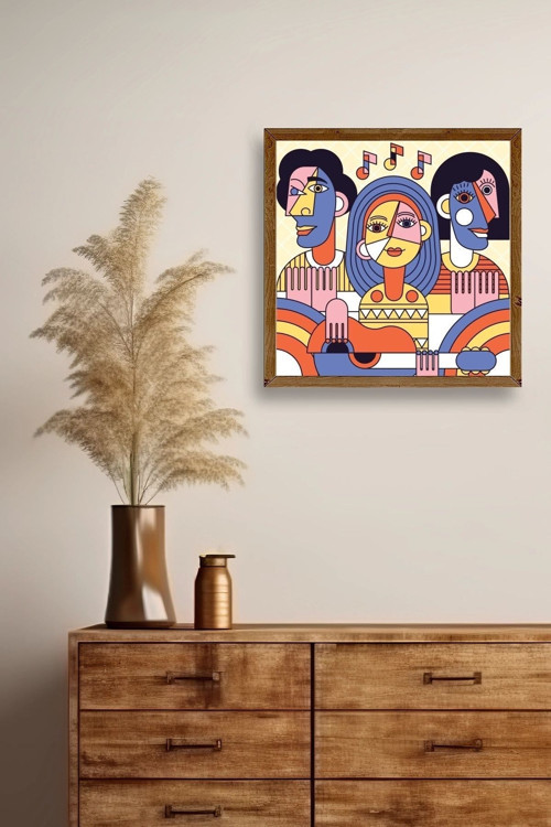 Büro Ev Ofis Dekoru için 50x50CM Tekli Ahşap Çerçeveli Modern Tema Tablo No176
