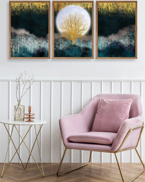 Büro Ev Ofis Dekoru için 50x70CM 3PARÇA Ahşap Çerçeveli Anonim Tema Tablo No56