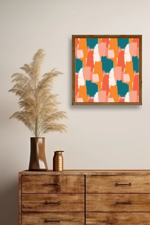 Büro Ev Ofis Dekoru için 50x50CM Tekli Ahşap Çerçeveli Soyut Stil Tablo No199
