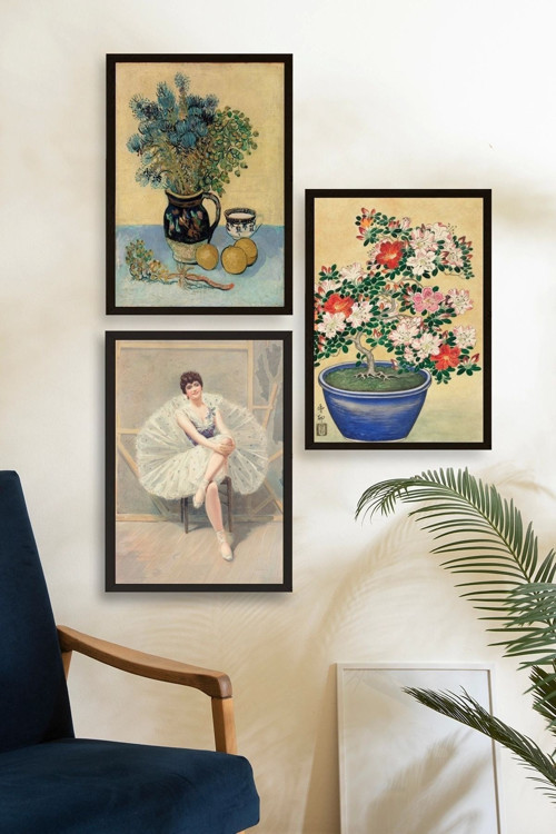 Büro Ev Ofis Dekoru için 40x60CM 3PARÇA Ahşap Çerçeveli Dünya Sanatı Tablo No61