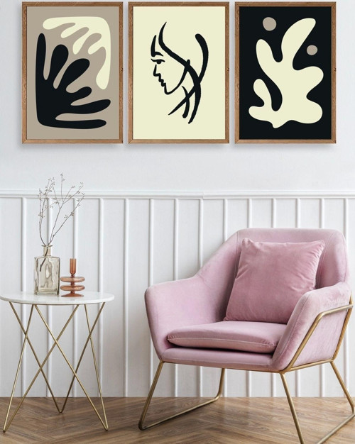 Büro Ev Ofis Dekoru için 30x40CM 3PARÇA Ahşap Çerçeveli Soyut Tema Tablo No29