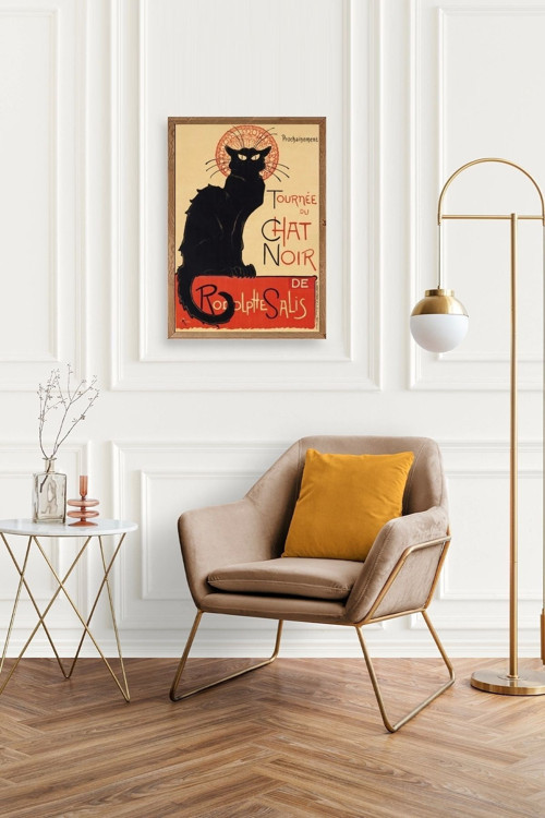 Büro Ev Ofis Dekoru için 50x70CM Tekli Ahşap Çerçeveli Chat Noir Tema Tablo No4