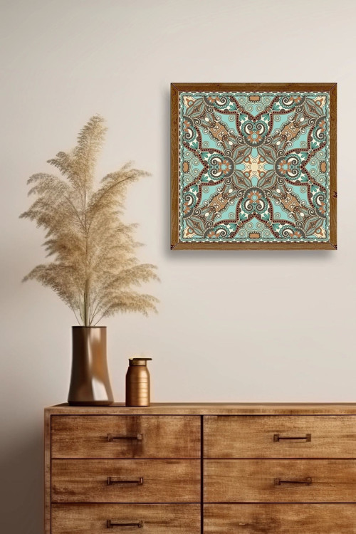 Büro Ev Ofis Dekoru için 42x42CM Tekli Ahşap Çerçeveli Motifli Tablo No29