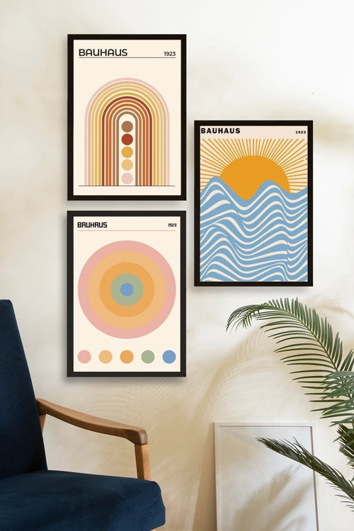 Büro Ev Ofis Dekoru için 40x60CM 3PARÇA Ahşap Çerçeveli BRetro Tema Tablo No17