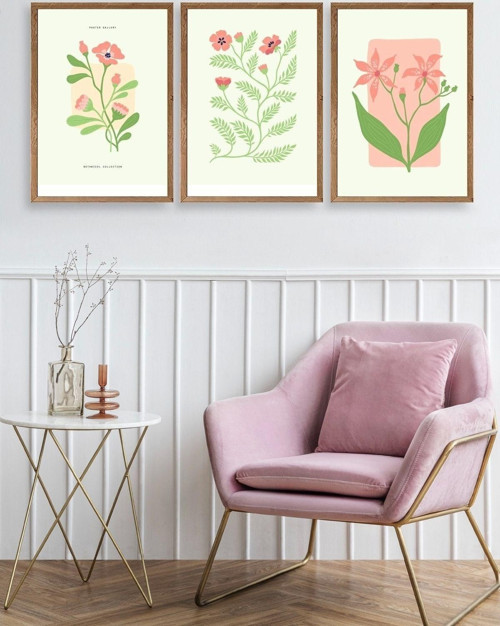 Büro Ev Ofis Dekoru için 40x60CM 3PARÇA Ahşap Çerçeveli Botanik Tema Tablo No27