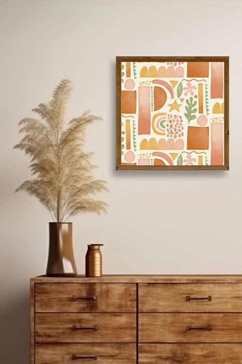 Büro Ev Ofis Dekoru için 42x42CM Tekli Ahşap Çerçeveli Soyut Stil Tablo No186