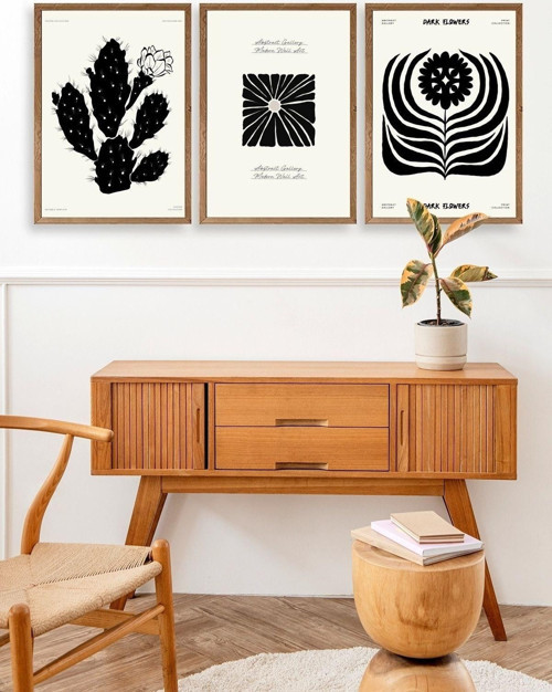 Büro Ev Ofis Dekoru için 40x60CM 3PARÇA Ahşap Çerçeveli Modern Tema Tablo No65