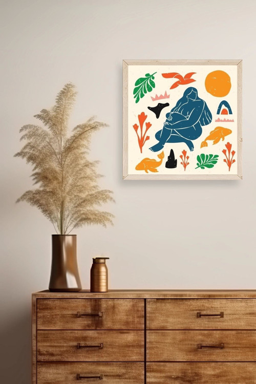 Büro Ev Ofis Dekoru için 42x42CM Tekli Ahşap Çerçeveli Kadın Tema Tablo No32
