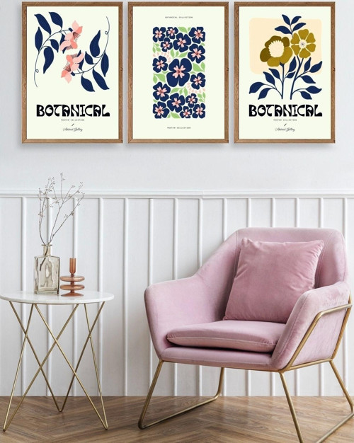 Büro Ev Ofis Dekoru için 40x60CM 3PARÇA Ahşap Çerçeveli Botanik Tema Tablo No28