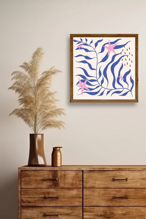 Büro Ev Ofis Dekoru için 42x42CM Tekli Ahşap Çerçeveli Yaprak Tema Tablo No5