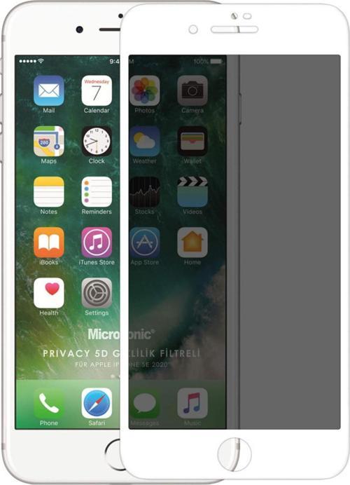 Apple iPhone SE 2022 Privacy 5D Gizlilik Filtreli Cam Ekran Koruyucu Beyaz