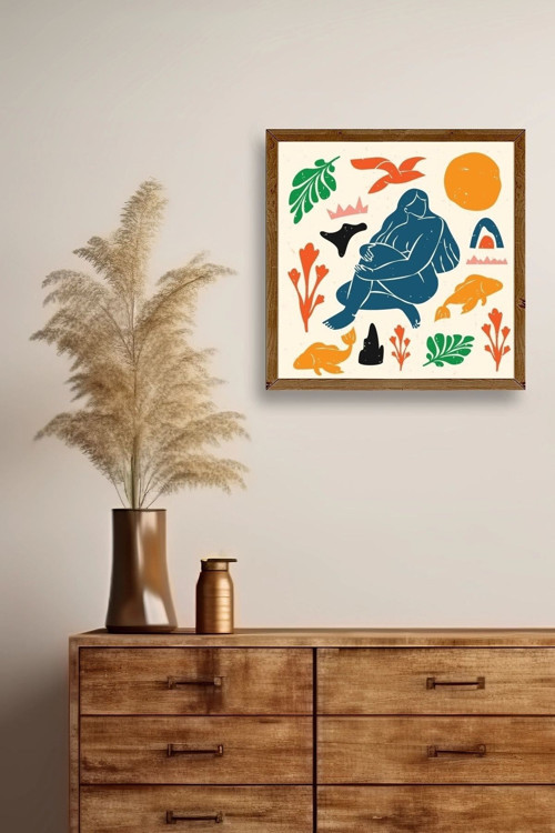 Büro Ev Ofis Dekoru için 23x23CM Tekli Ahşap Çerçeveli Kadın Tema Tablo No10
