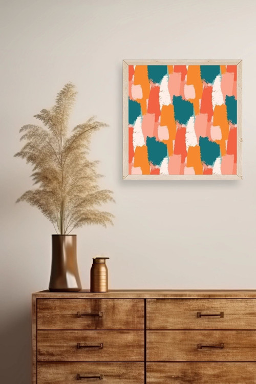 Büro Ev Ofis Dekoru için 23x23CM Tekli Ahşap Çerçeveli Soyut Stil Tablo No59