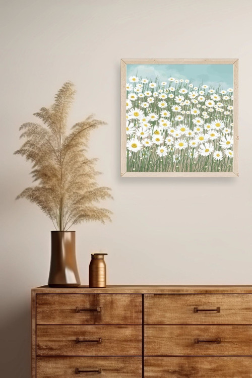 Büro Ev Ofis Dekoru için 23x23CM Tekli Ahşap Çerçeveli Çiçek Tema Tablo No799