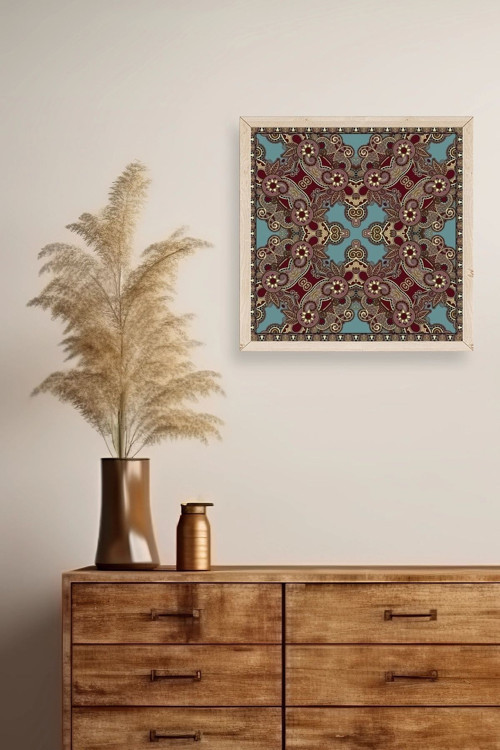 Büro Ev Ofis Dekoru için 42x42CM Tekli Ahşap Çerçeveli Desenli Tablo No44