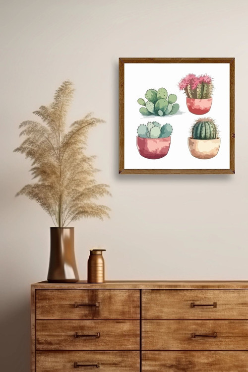 Büro Ev Ofis Dekoru için 42x42CM Tekli Ahşap Çerçeveli Kktüs Tema Tablo No6