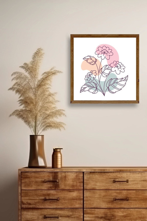 Büro Ev Ofis Dekoru için 42x42CM Tekli Ahşap Çerçeveli Çiçek Tema Tablo No484