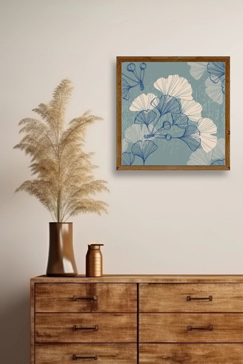 Büro Ev Ofis Dekoru için 42x42CM Tekli Ahşap Çerçeveli Çiçek Tema Tablo No486