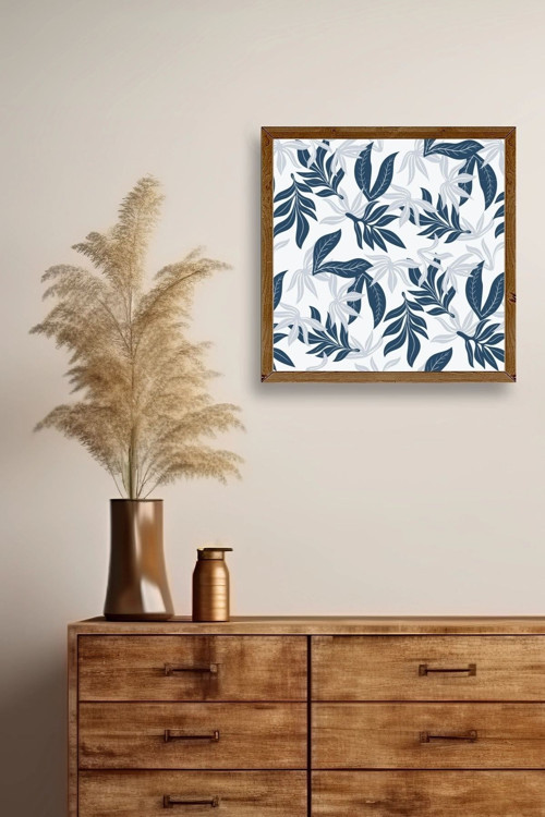 Büro Ev Ofis Dekoru için 42x42CM Tekli Ahşap Çerçeveli Yaprak Tema Tablo No8