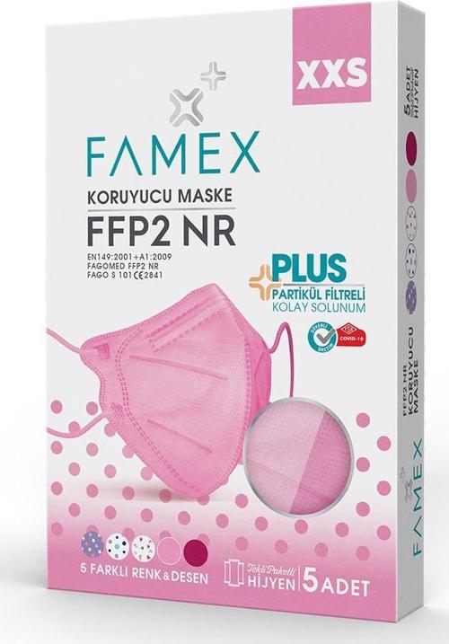FAMEX N95 FFP2 KORUYUCU KIZ ÇOCUK MASKESİ 5 FARKLI RENK VE DESELİ 5 ADET DUCK MODELİ