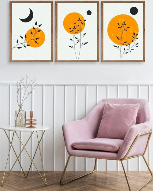 Büro Ev Ofis Dekoru için 23x30CM 3PARÇA Ahşap Çerçeveli Anonim Tema Tablo No22