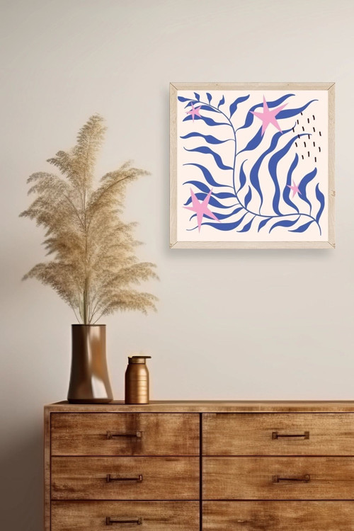 Büro Ev Ofis Dekoru için 42x42CM Tekli Ahşap Çerçeveli Yaprak Tema Tablo No9