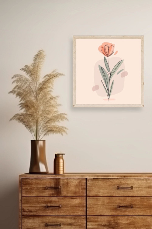 Büro Ev Ofis Dekoru için 50x50CM Tekli Ahşap Çerçeveli Çiçek Tema Tablo No563
