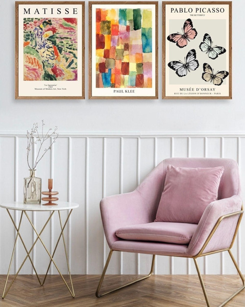 Büro Ev Ofis Dekoru için 30x40CM 3PARÇA Ahşap Çerçeveli HMatisse Tablo No52
