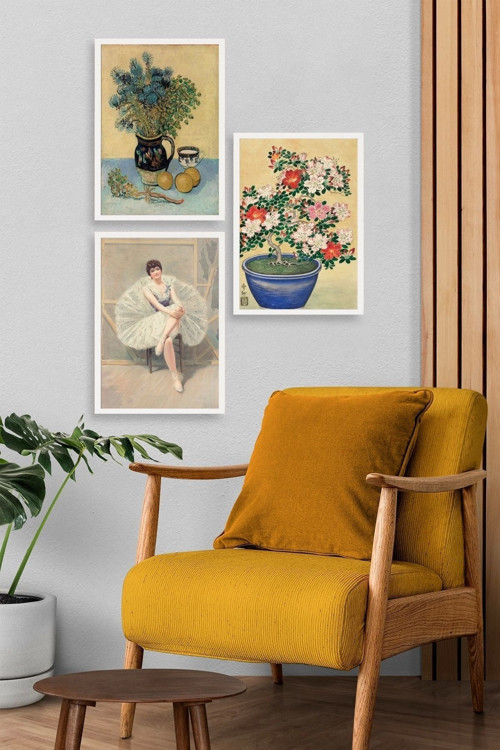 Büro Ev Ofis Dekoru için 23x30CM 3PARÇA Ahşap Çerçeveli Dünya Sanatı Tablo No9