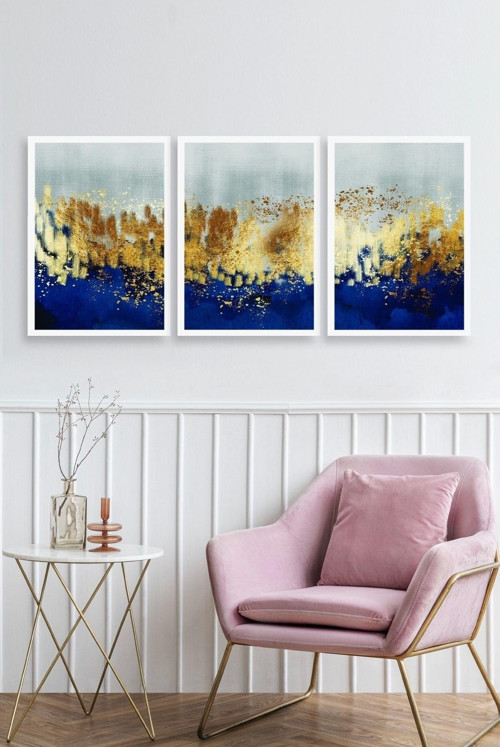 Büro Ev Ofis Dekoru için 23x30CM 3PARÇA Ahşap Çerçeveli Soyut Tema Tablo No16