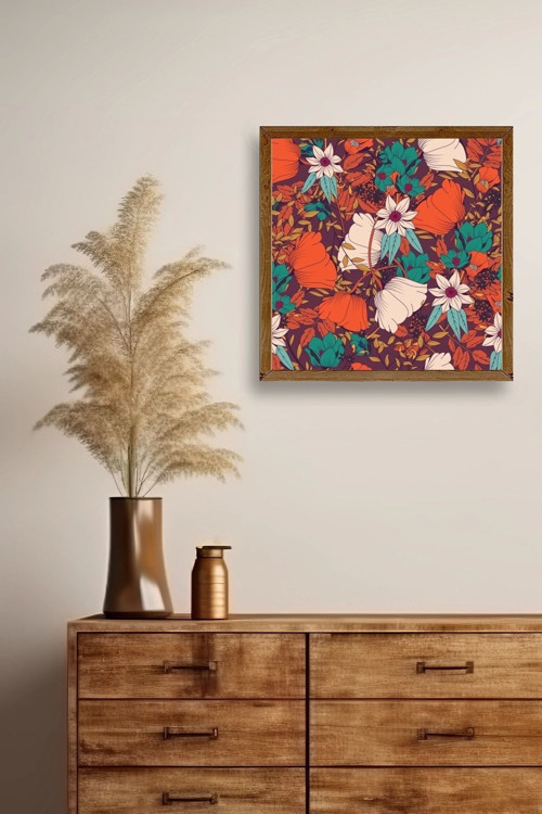 Büro Ev Ofis Dekoru için 23x23CM Tekli Ahşap Çerçeveli Çiçek Tema Tablo No155