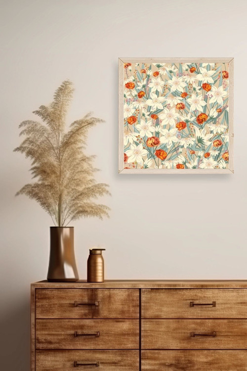 Büro Ev Ofis Dekoru için 50x50CM Tekli Ahşap Çerçeveli Çiçek Tema Tablo No567