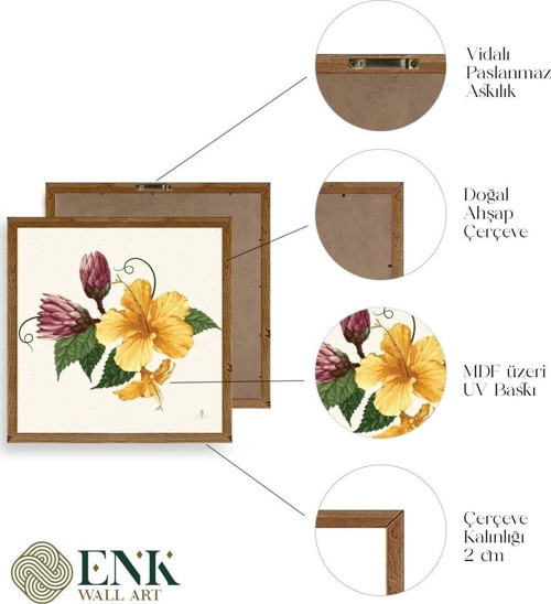 Büro Ev Ofis Dekoru için 50x50CM Tekli Ahşap Çerçeveli Çiçek Tema Tablo No568