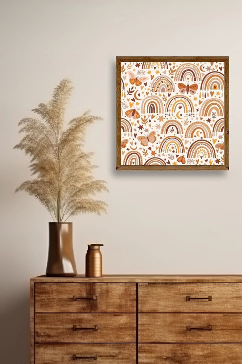 Büro Ev Ofis Dekoru için 50x50CM Tekli Ahşap Çerçeveli Gökkuşağı Tema Tablo No6